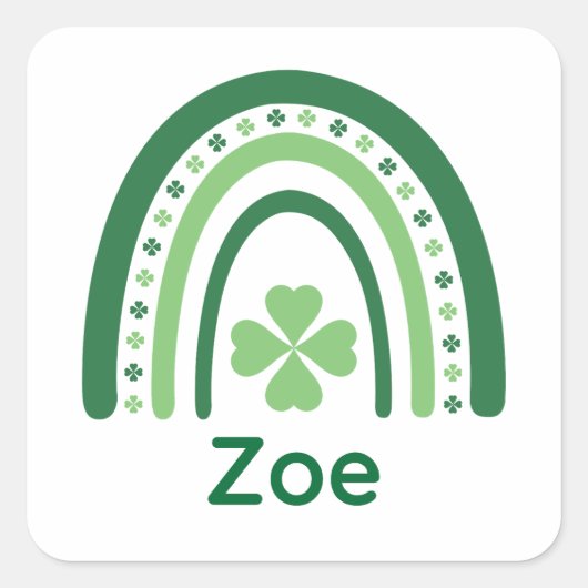 Zoe Name Clover Boho Rainbow Vierkante Sticker (Voorkant)