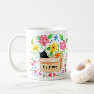 Zoe Zwart Katje in een Doos Bloemstuk Aangepaste N Koffiemok