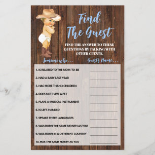 Zoek de gastcowboy Baby shower-game-kaart Flyer