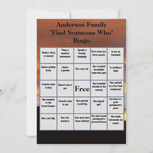 Zoek iemand die bingo   Familiereünie zonsondergan Kaart