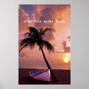 Zoek je gelukkige plek - prachtige strand, palmboo poster