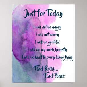Zoek Reiki, zoek Peace Blue Paarse waterverf Poster