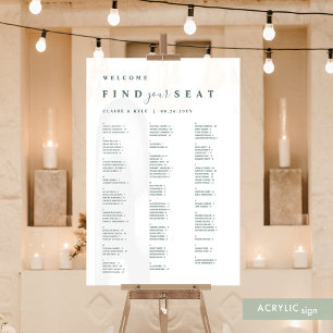 Zoek uw stoel Alfabetische zitplaatsen Groene teks Acryl Bord