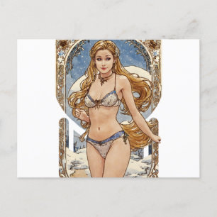 Zoeken Blonde V2 Mucha Style Art Feestdagenkaart