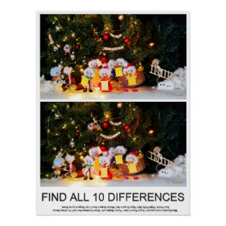 Zoekplaatje van 10 verschillen van de Kerstfubby's Perfect Poster