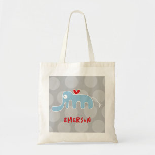 Zoele Cartoon Blauwe Olifant Liefde Plezier Stippe Tote Bag