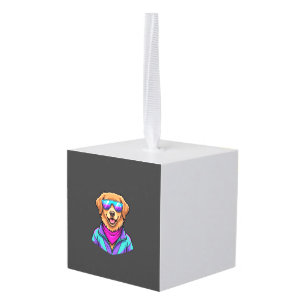 Zoele Honden Zonnebril Retro Neon Kunst_1 Kubus Ornament