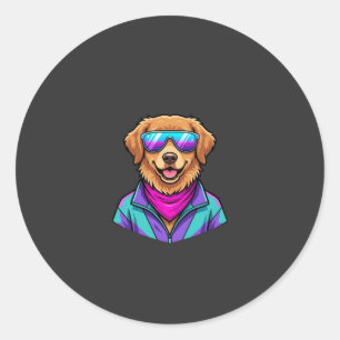 Zoele Honden Zonnebril Retro Neon Kunst_1 Ronde Sticker