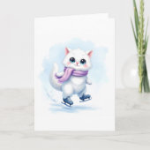 Zoele Winter Witte Kitten Schaatsende Dekentje Gev Kaart (Voorkant)