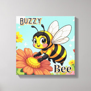 Zoemende Bij Mooie Cartoon Kinderkamer Kunst Canvas Afdruk