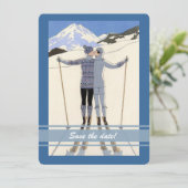 zoenende skiers - winter datum aankondiging (Staand voorkant)