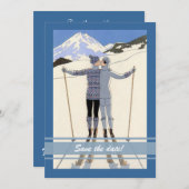 zoenende skiërs - winter opslag datum aankondiging (Voorkant / Achterkant)