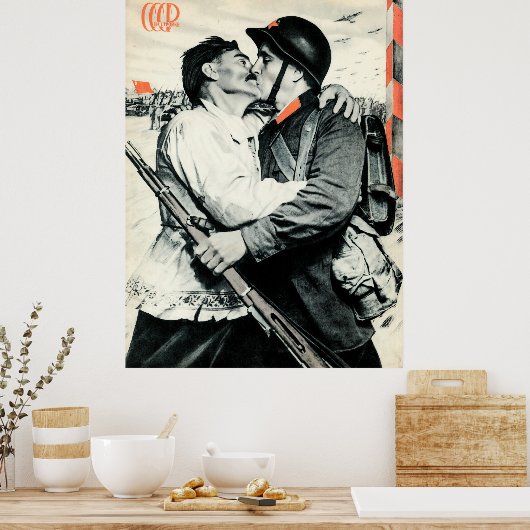 Zoenende Sovjet-soldaat |  USSR Propaganda P Poster (Keuken)