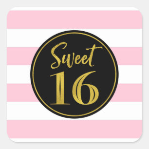 Zoet 16 Birthday Pink Gold Black White Vierkante Sticker