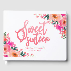 Zoet 16 gastboek heet roze bloemmotief gastenboek