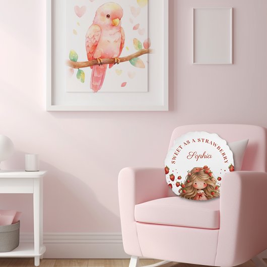Zoet als aardbeienmeisje Happy Birthday Party Rond Kussen