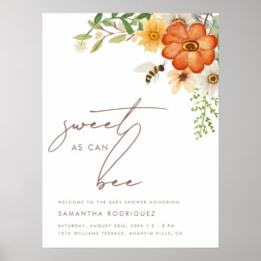 Zoet als bei | Baby shower van het voorjaar van Fl Poster (Voorkant)