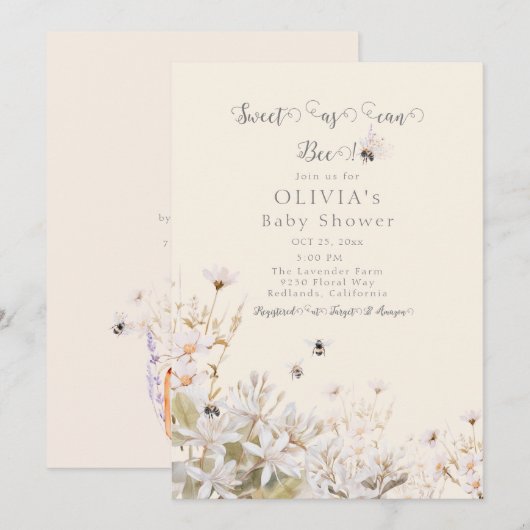 Zoet als bijen Baby shower Kaart (Voorkant / Achterkant)