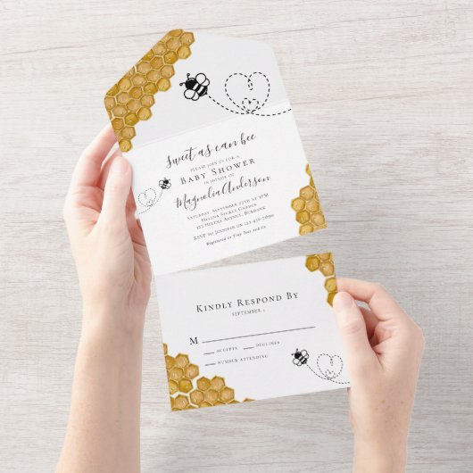Zoet als Can Bee Baby shower All In One Uitnodiging (Afscheurbaar)