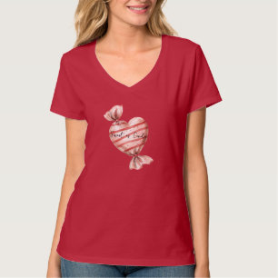 Zoet als Candy Roze Rode Strepen Hart T-shirt
