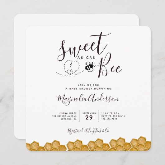 Zoet als een bij kan zijn Baby Shower Uitnodiging (Voorkant / Achterkant)
