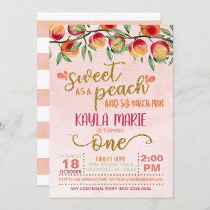 Zoet als een Peach 1st Birthday Invitation - Strip Kaart