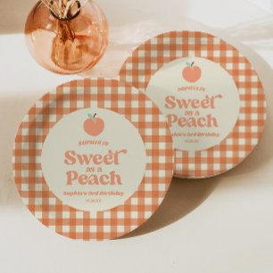 Zoet Als Een Perzik Fruit Roze Oranje Verjaardagsf Papieren Bordje