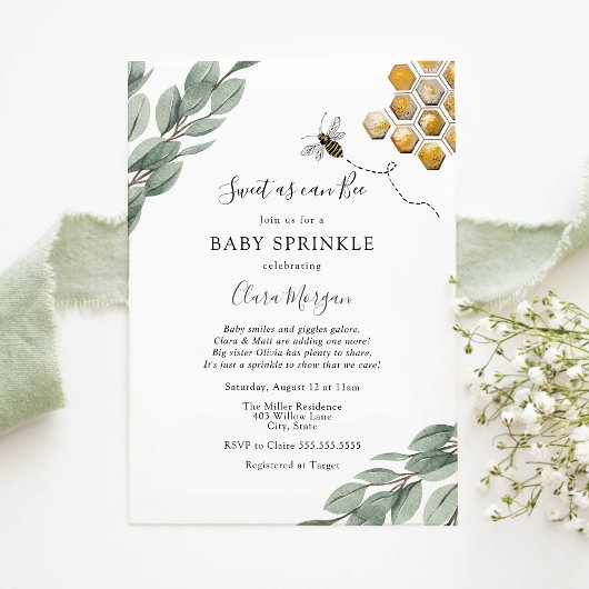 Zoet als kan Bee Eucalyptus Baby Sprinkle Kaart