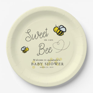 Zoet als kan Bee Yellow Baby shower Papieren Bordje