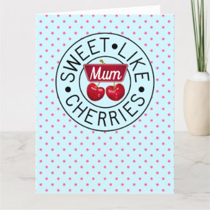 ZOET ALS KERSEN MAMA Retro Vintage Stempel blauw Kaart