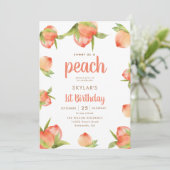 Zoet als Peach 1st Birthday Party Kaart (Staand voorkant)