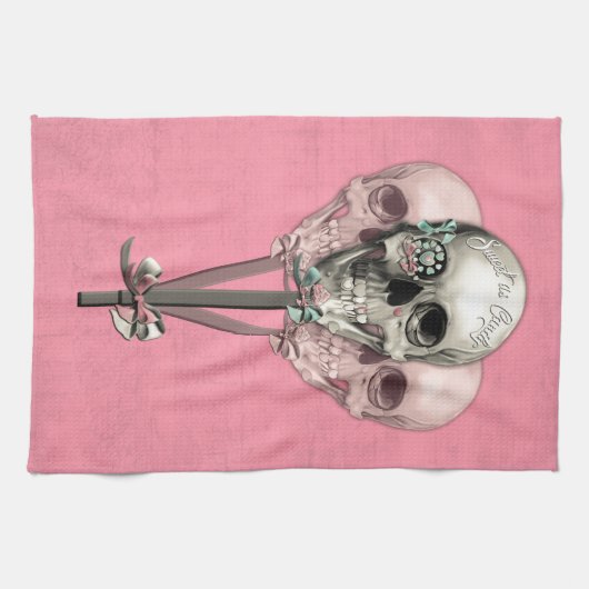 Zoet als Snoep Lollipopskulls in roze. Theedoek (Horizontaal)