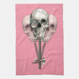 Zoet als Snoep Lollipopskulls in roze. Theedoek