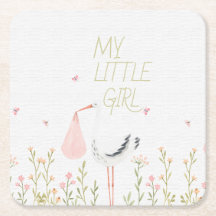 Zoet Aquarel Ooievaar - "Mijn Kleine Meisje" Baby 