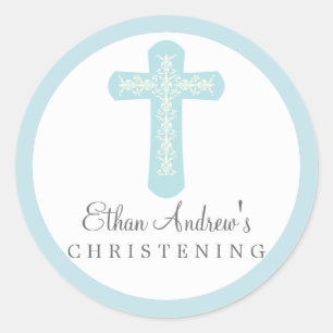Zoet Blauw Religieus Viering Kruis Ronde Sticker