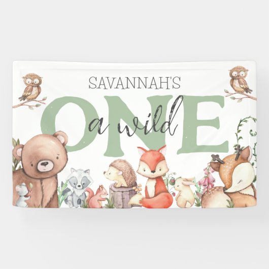 Zoet bosdier 1e verjaardagsfeestje slinger spandoek (Horizontaal)