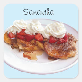 Zoet brood met aardbeien en room vierkante sticker