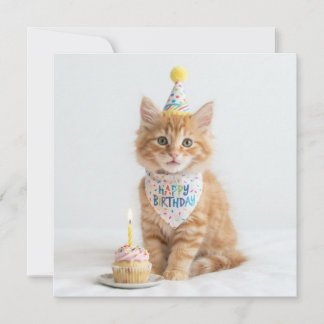 Zoet cute kitten met een cupcake. Gefeliciteerd me Feestdagenkaart