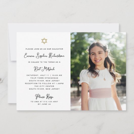 Zoet en eenvoudig | Foto Bat Mitzvah Kaart (Voorkant)