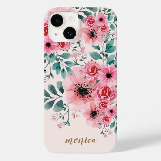 Zoet en Elegant Monogram Aquarel Bloemen Case-Mate iPhone Case (Achterkant)