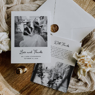 Zoet en grillig   Eenvoudige twee foto bruiloft Bedankkaart