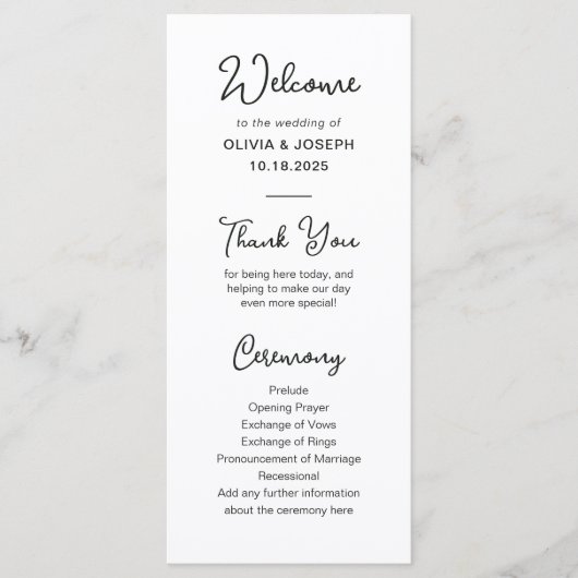 Zoet en grillig zwart en wit | Bruiloft Programma (Voorkant)