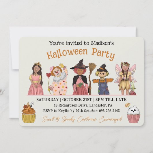 Zoet en Spooky Roze Halloween Kostuum Party Kaart (Voorkant)