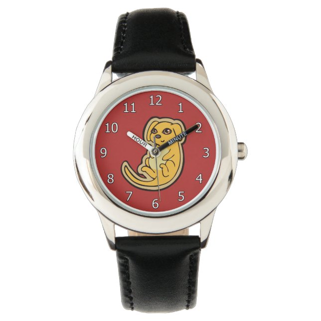 Zoet geel en rood puppy hond tekening ontwerp horloge (Voorkant)