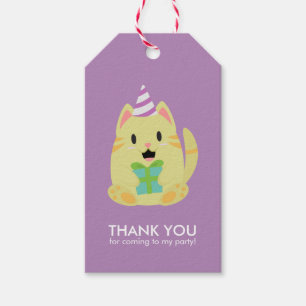 Zoet Geel Kat Kids Verjaardagsfeestje Cadeaulabel