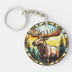 Zoet Glas in lood American Elk Moose Sleutelhanger