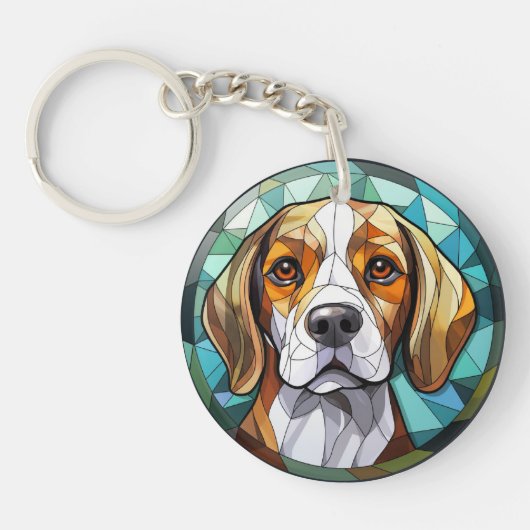 Zoet Glas in lood Beagle Hound Dog Sleutelhanger (Voorkant)