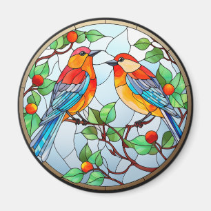 Zoet Glas in lood Blauwvogels Magneet