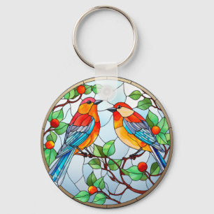 Zoet Glas in lood Blauwvogels Sleutelhanger