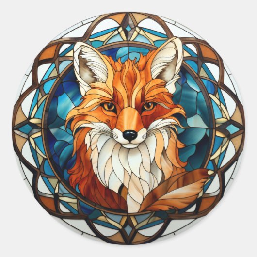 Zoet Glas in lood Forest Fox Ronde Sticker (Voorkant)